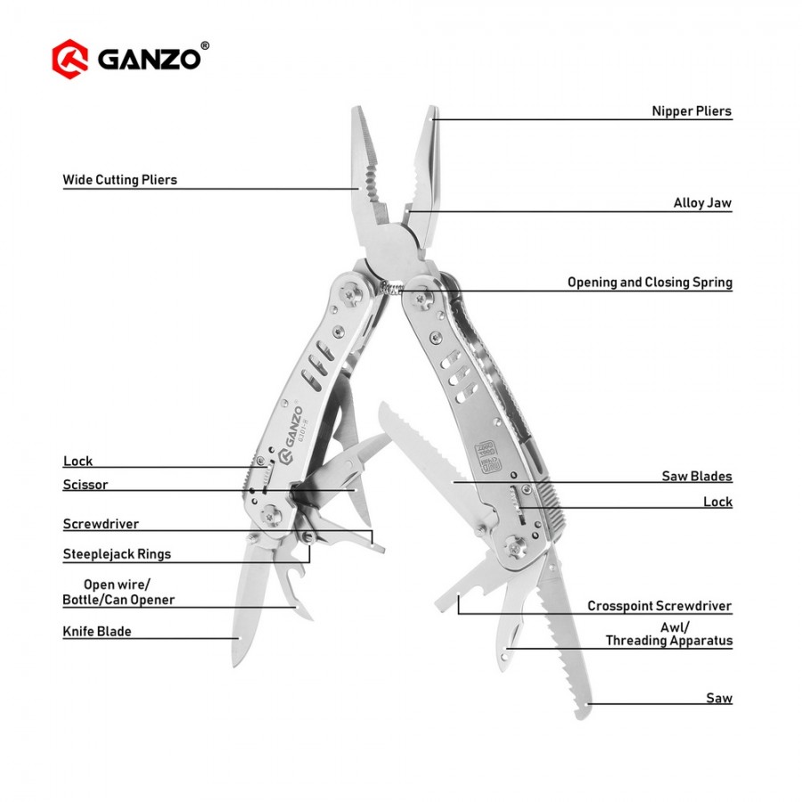 Ganzo, Multitool 301H, 26 functies, incl. Nylon sheath - 9