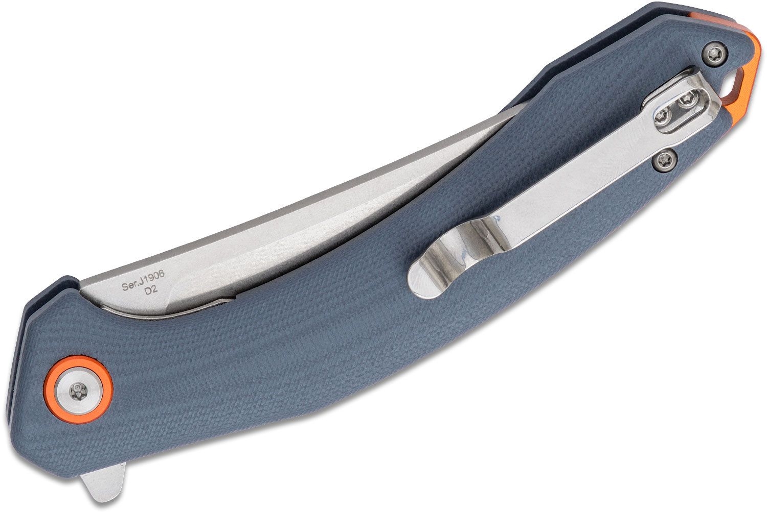 CJRB Cutlery,  Gobi Liner Lock, Knife Gray (Blue) Curved Handle - 2