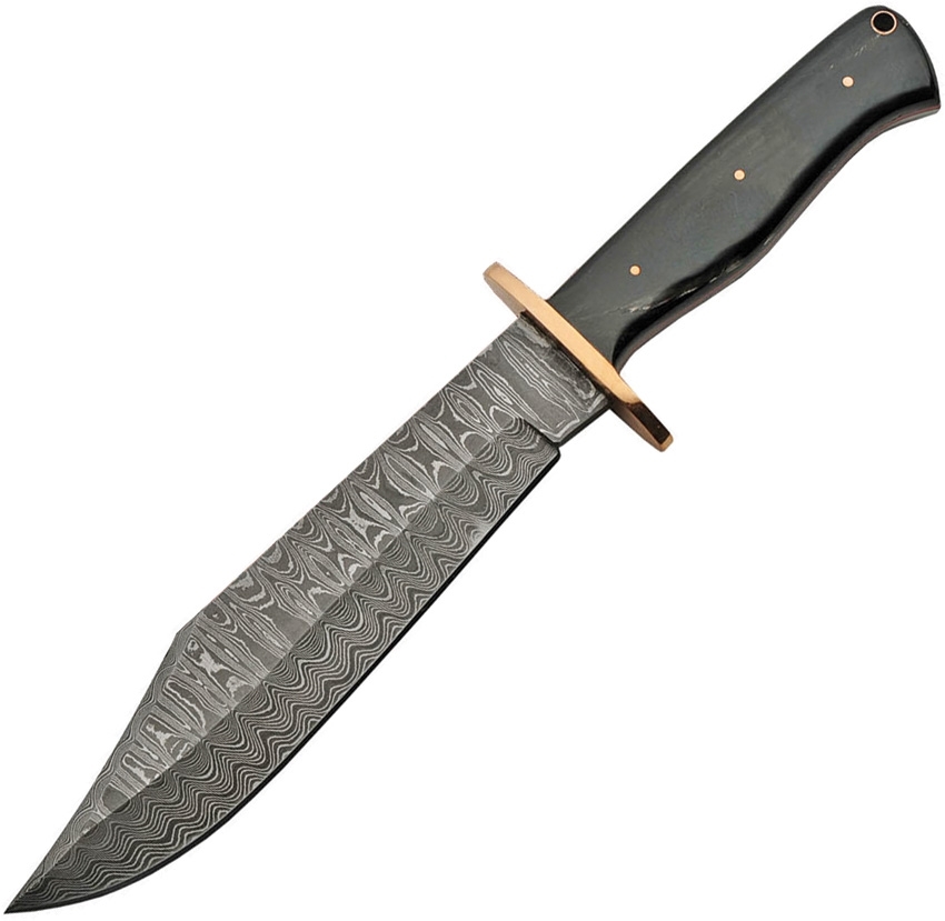 Damascus Knife, Black Smooth Bone Bowie  - 2