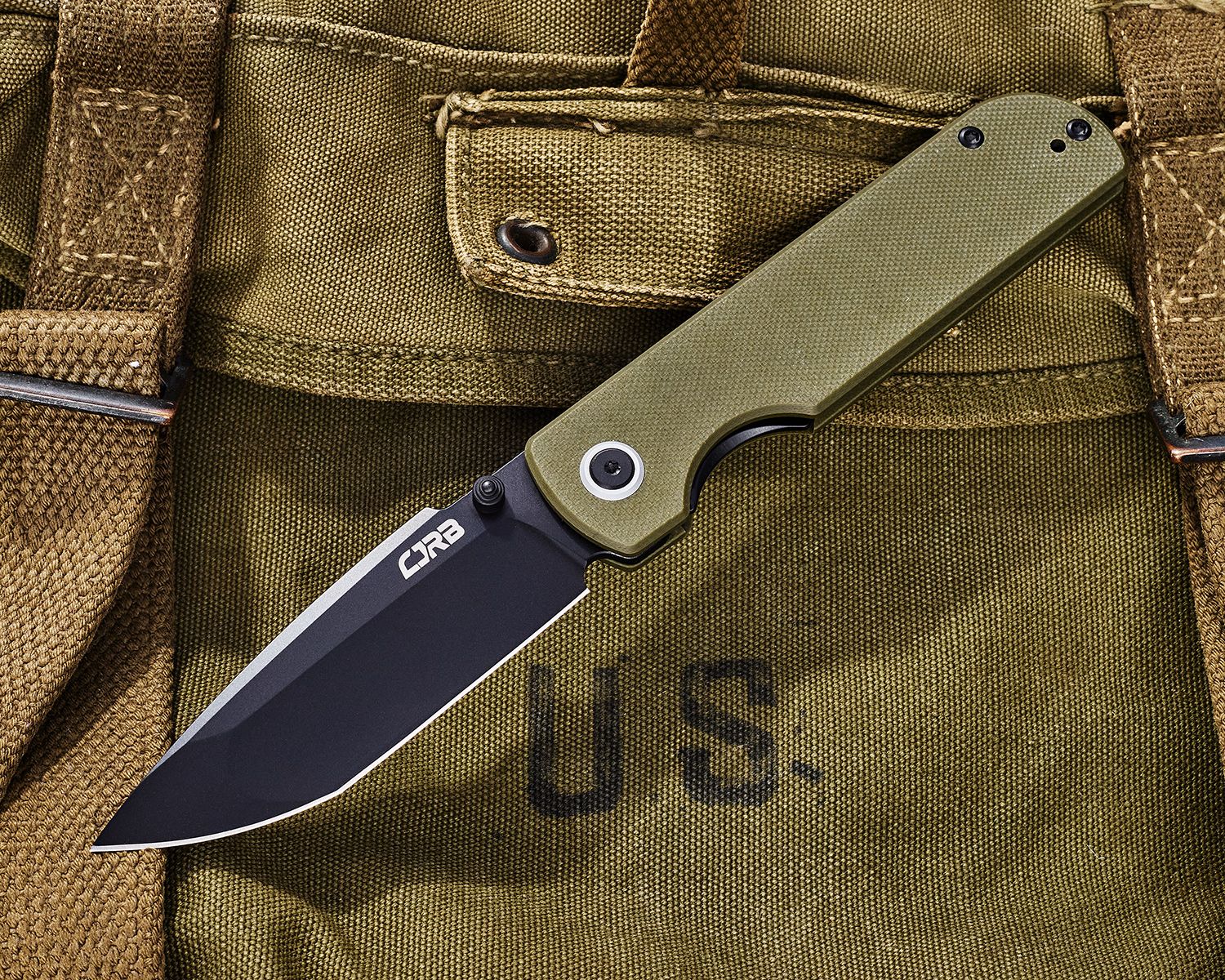 CJRB NOVA J1937 AR-RPM9 BLACK STEEL BLADE, GREEN G10 HANDLE - 1