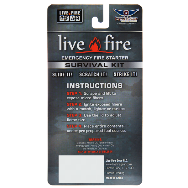 Live Fire Original, Emergency Firestarter, Survival Kit - 6