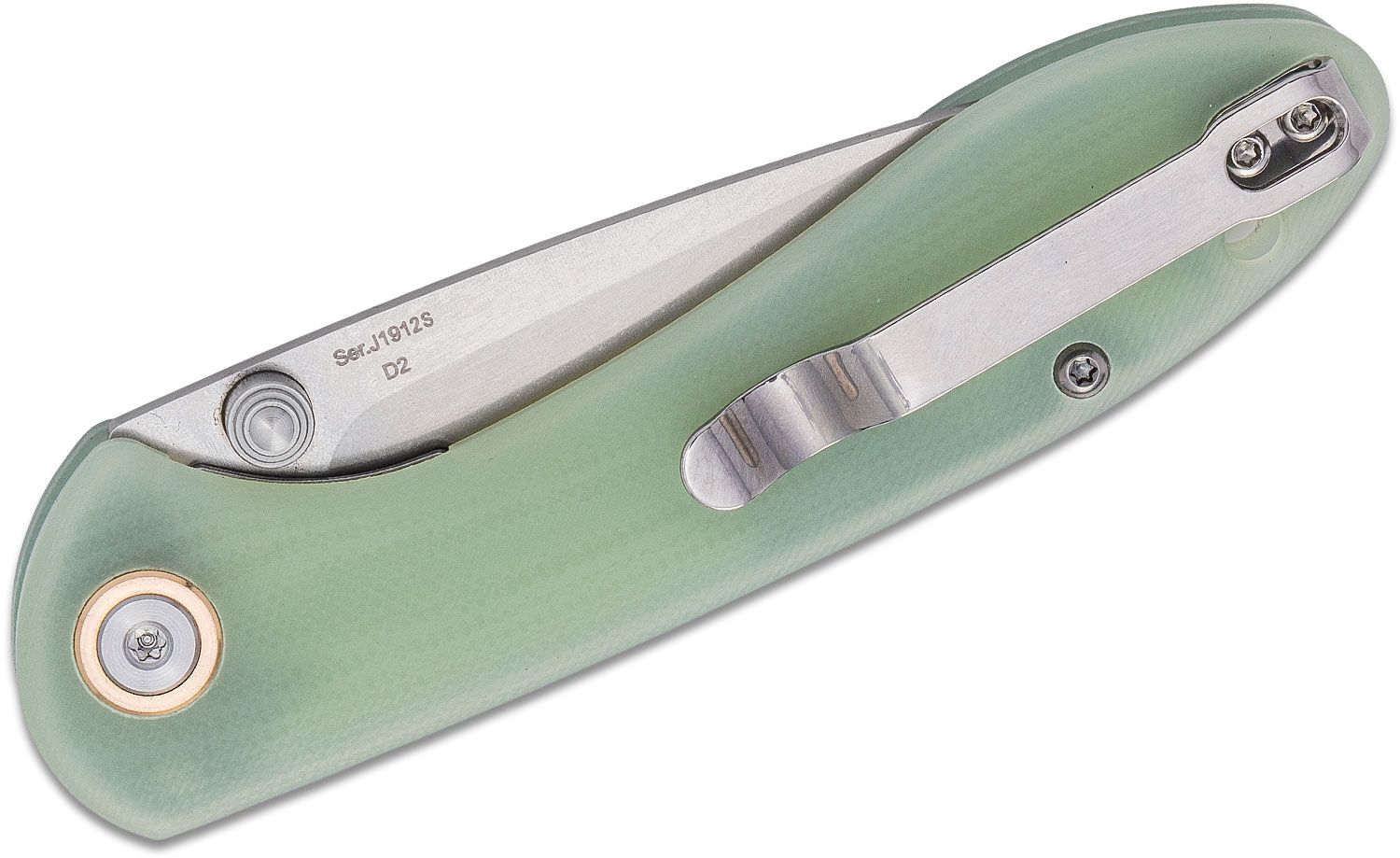 CJRB, Feldspar, Linerlock, Jade, contoured Handle.  - 7