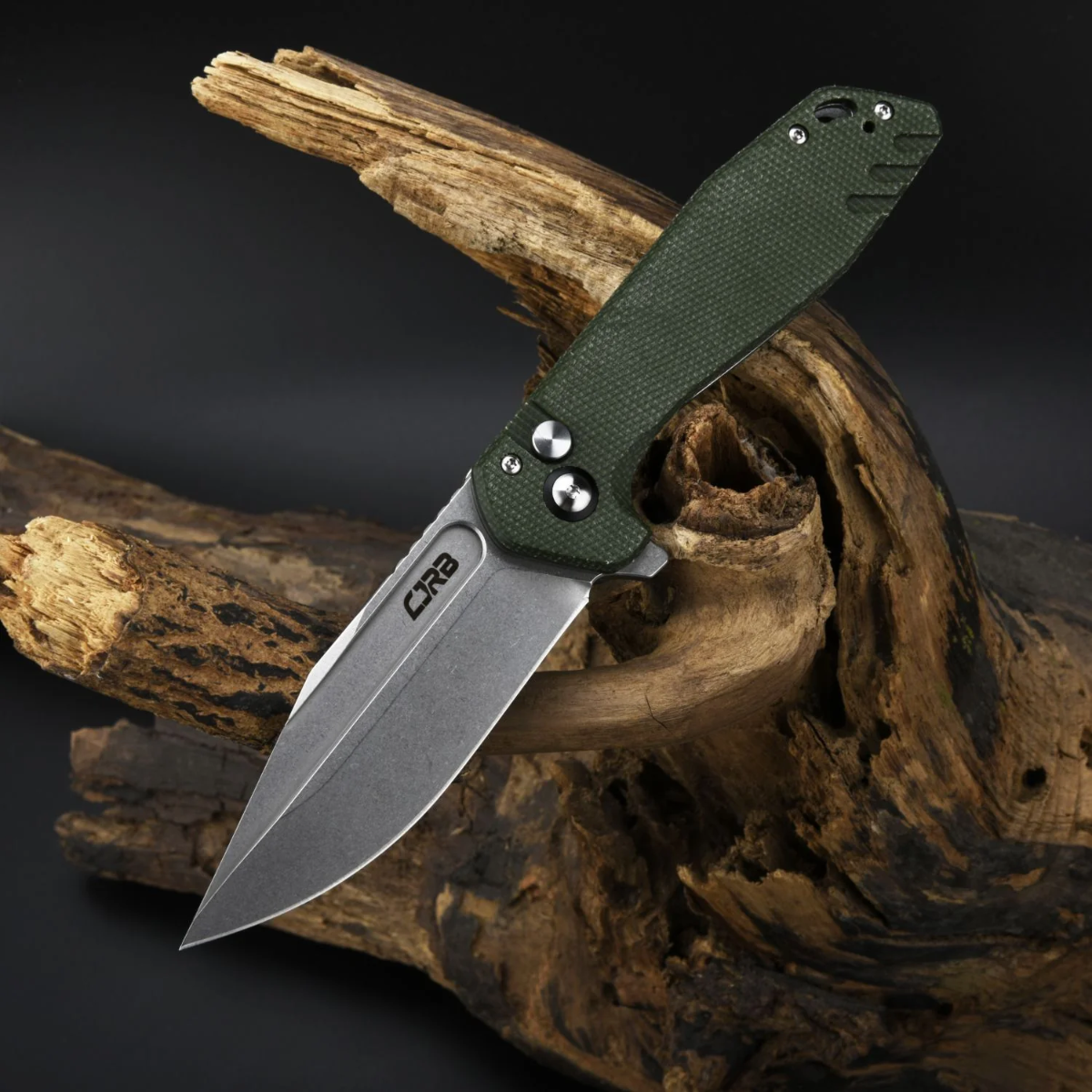 CJRB KNIVES  RIFF, AR-RPM9 STONEWASHED POWDER STEEL BLADE  AND GREEN MICARTA HANDLE  - 2