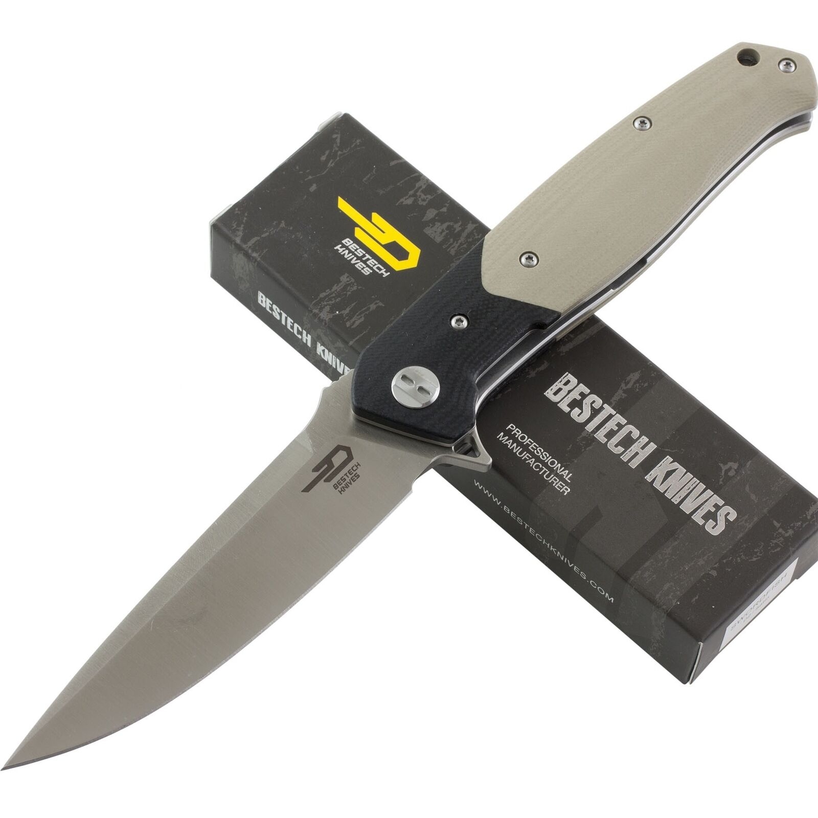 Bestech Knives, Swordfish Liner Lock Knife Beige/Black G-10  - 1